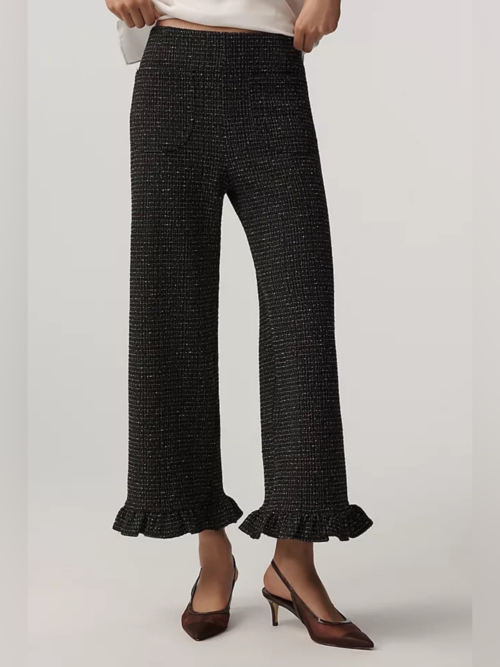 Maeve The Colette Crop Tweed Ruffle-Hem Trousers Sz 27